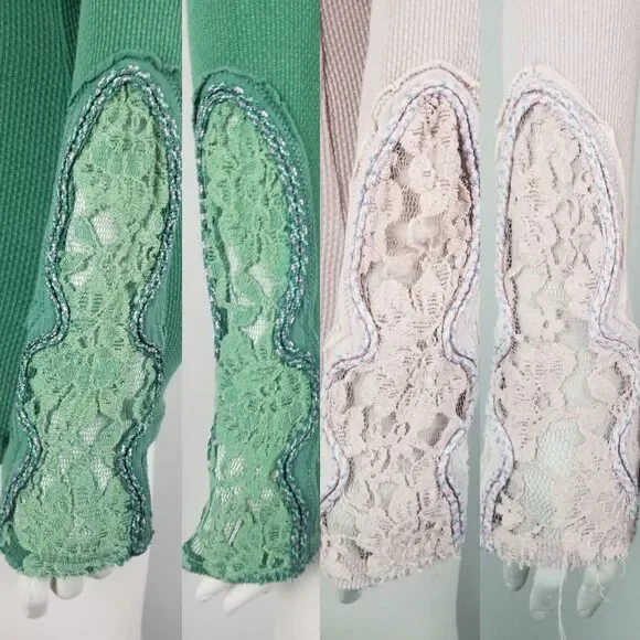 Free People Rare Crafty Cuff Green and Blush Thermal Top Bundle (2) Size Medium - Picture 9 of 13